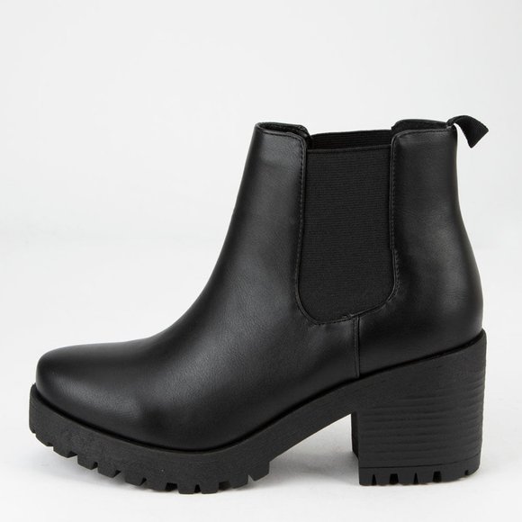NEW🔥Black Lug Sole Platform Combat Chelsea Ankle Boot Booties Chunky Block Heel - Picture 7 of 10